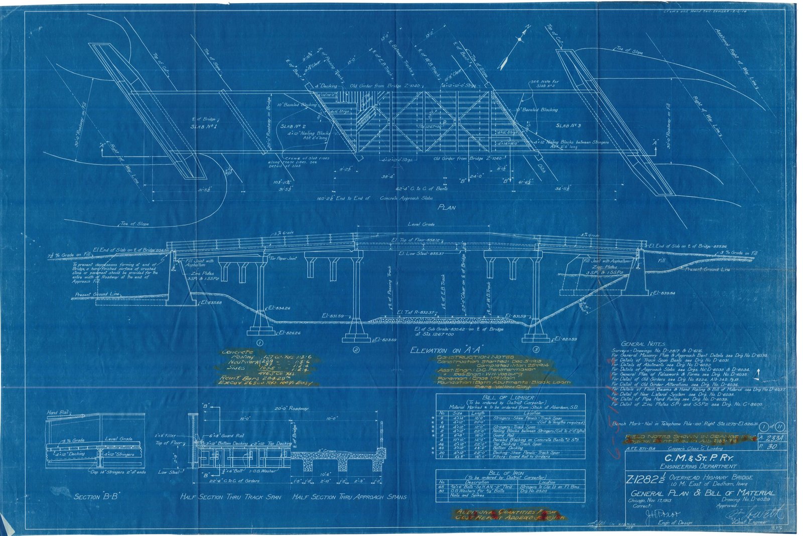 Bridge plans.  Courtesy of Milwaukee Road Archives at the Milwaukee Public Library.